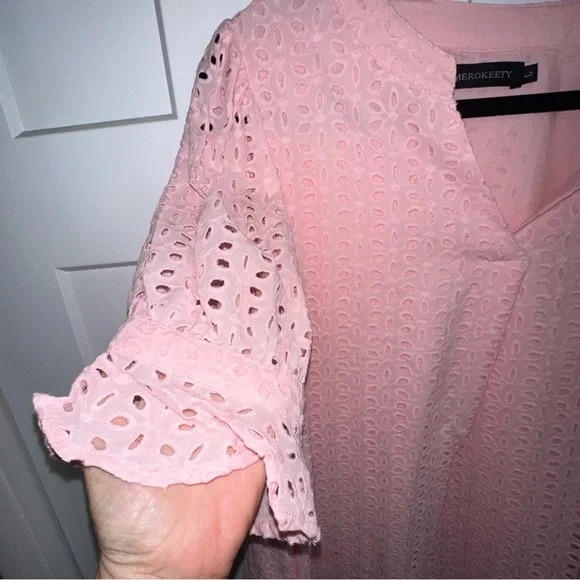 Merokety Pink Eyelet Dress Large - Picture 4 of 8